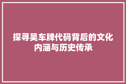 探寻吴车牌代码背后的文化内涵与历史传承