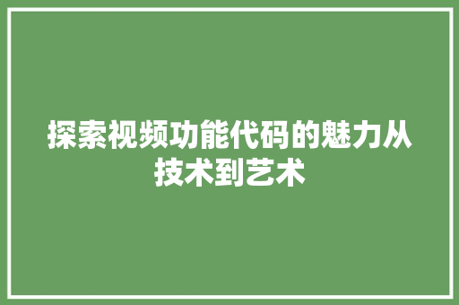 探索视频功能代码的魅力从技术到艺术