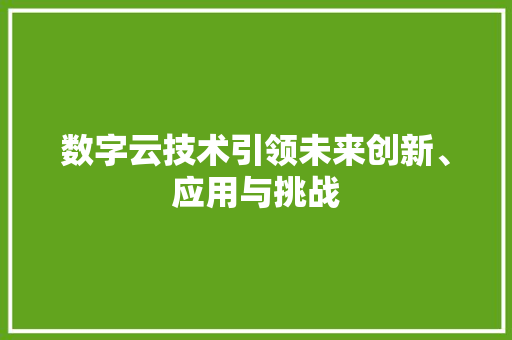 数字云技术引领未来创新、应用与挑战