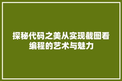 探秘代码之美从实现截图看编程的艺术与魅力