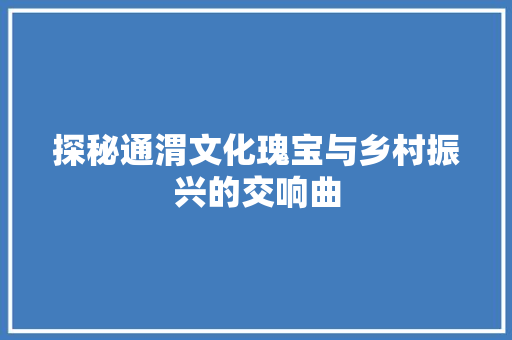 探秘通渭文化瑰宝与乡村振兴的交响曲