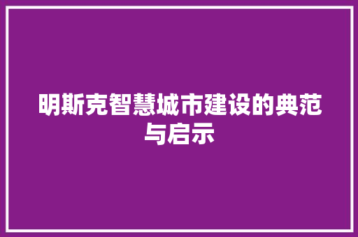 明斯克智慧城市建设的典范与启示