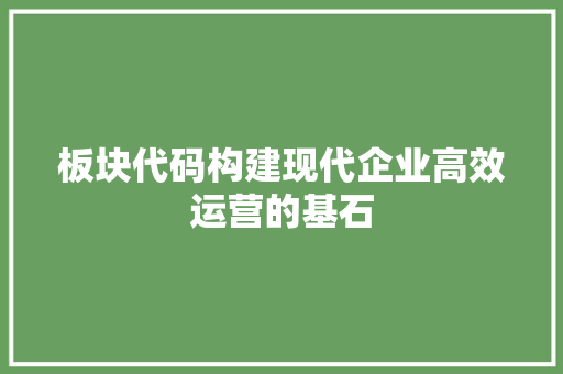 板块代码构建现代企业高效运营的基石