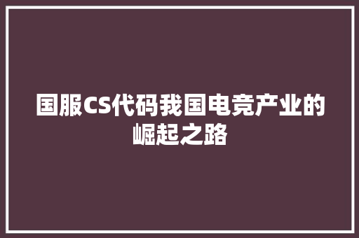 国服CS代码我国电竞产业的崛起之路  第1张