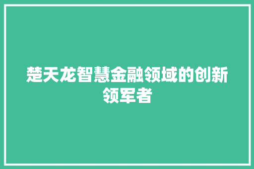 楚天龙智慧金融领域的创新领军者