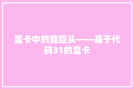 显卡中的能巨头——基于代码31的显卡