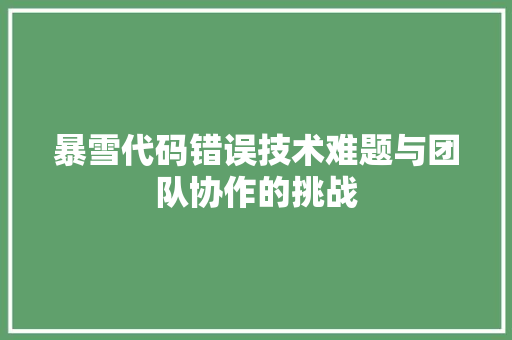 暴雪代码错误技术难题与团队协作的挑战