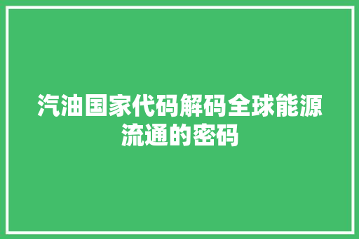 汽油国家代码解码全球能源流通的密码