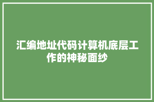 汇编地址代码计算机底层工作的神秘面纱