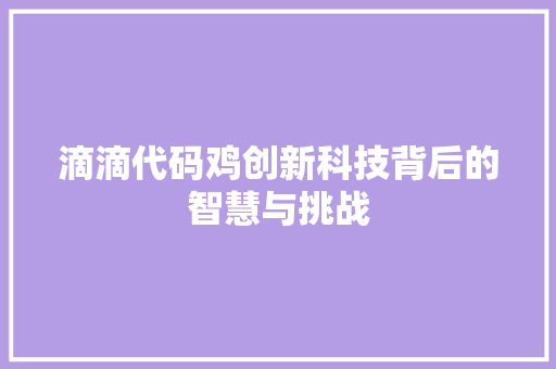 滴滴代码鸡创新科技背后的智慧与挑战