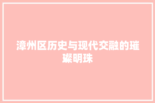 漳州区历史与现代交融的璀璨明珠