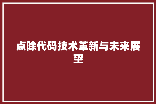 点除代码技术革新与未来展望