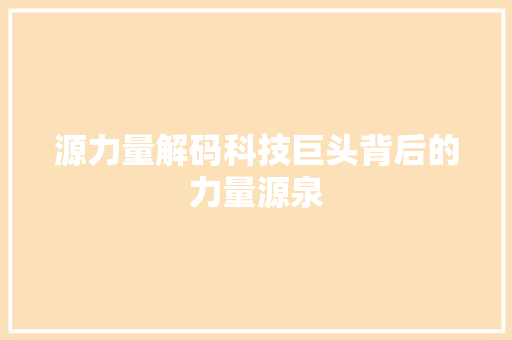 源力量解码科技巨头背后的力量源泉
