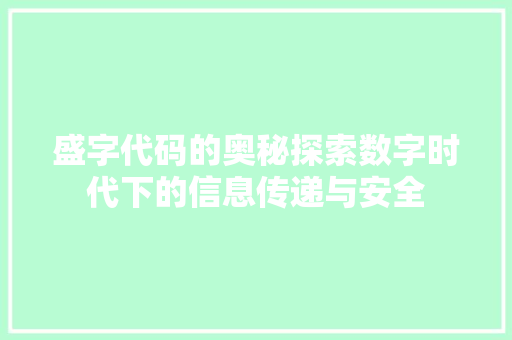 盛字代码的奥秘探索数字时代下的信息传递与安全