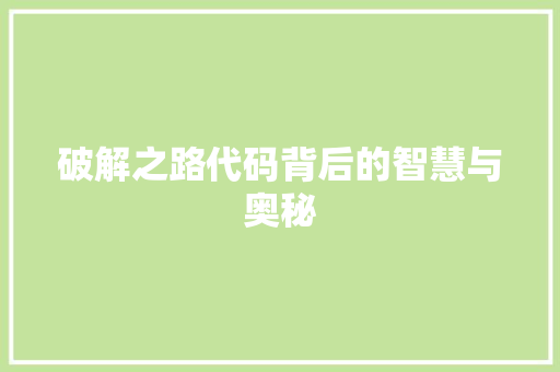 破解之路代码背后的智慧与奥秘