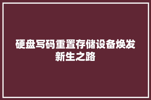 硬盘写码重置存储设备焕发新生之路