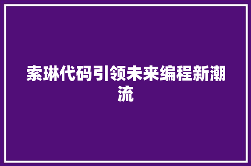 索琳代码引领未来编程新潮流