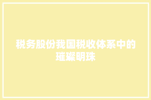 税务股份我国税收体系中的璀璨明珠