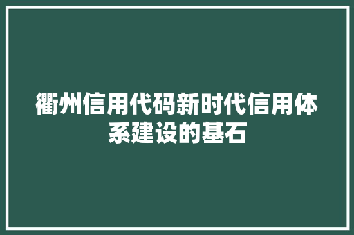 衢州信用代码新时代信用体系建设的基石