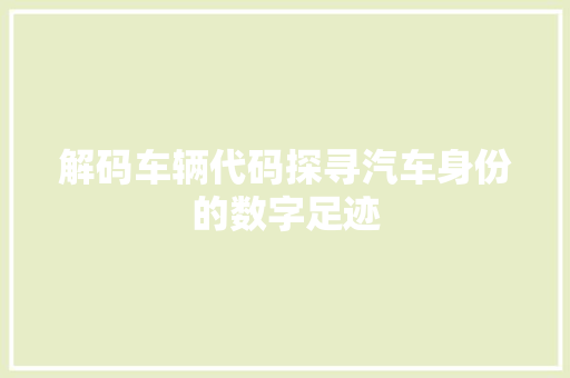 解码车辆代码探寻汽车身份的数字足迹