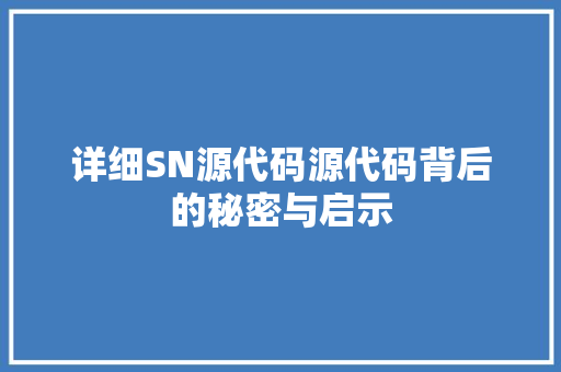 详细SN源代码源代码背后的秘密与启示