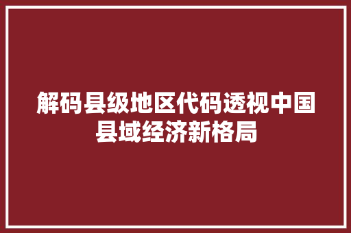 解码县级地区代码透视中国县域经济新格局