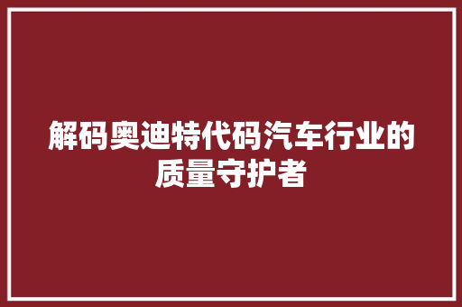 解码奥迪特代码汽车行业的质量守护者