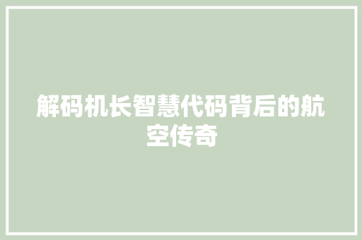 解码机长智慧代码背后的航空传奇