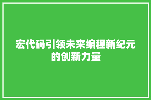 宏代码引领未来编程新纪元的创新力量