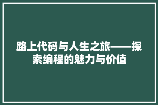 路上代码与人生之旅——探索编程的魅力与价值