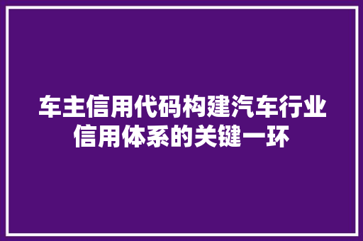 车主信用代码构建汽车行业信用体系的关键一环