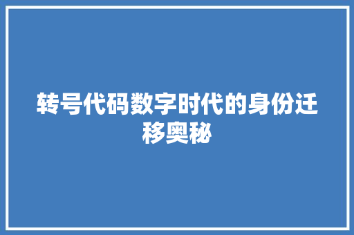 转号代码数字时代的身份迁移奥秘