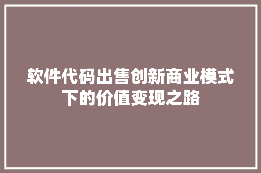 软件代码出售创新商业模式下的价值变现之路