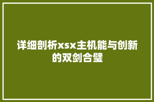 详细剖析xsx主机能与创新的双剑合璧