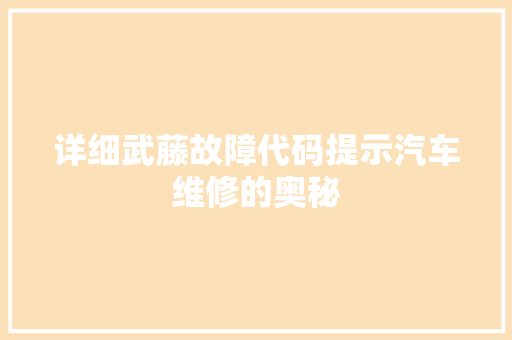 详细武藤故障代码提示汽车维修的奥秘