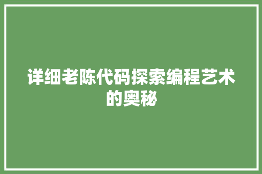 详细老陈代码探索编程艺术的奥秘