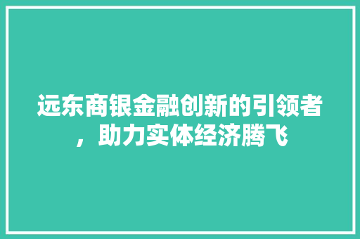远东商银金融创新的引领者，助力实体经济腾飞