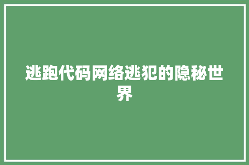 逃跑代码网络逃犯的隐秘世界