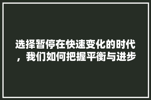 选择暂停在快速变化的时代，我们如何把握平衡与进步