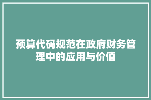 预算代码规范在政府财务管理中的应用与价值