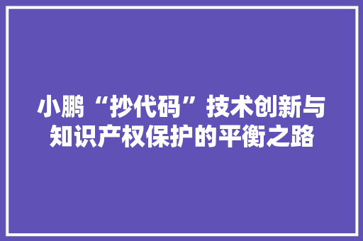 小鹏“抄代码”技术创新与知识产权保护的平衡之路
