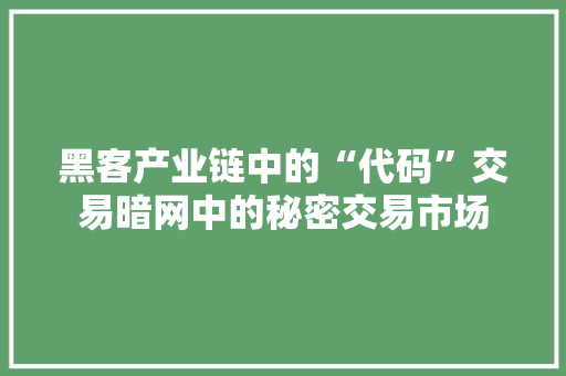 黑客产业链中的“代码”交易暗网中的秘密交易市场