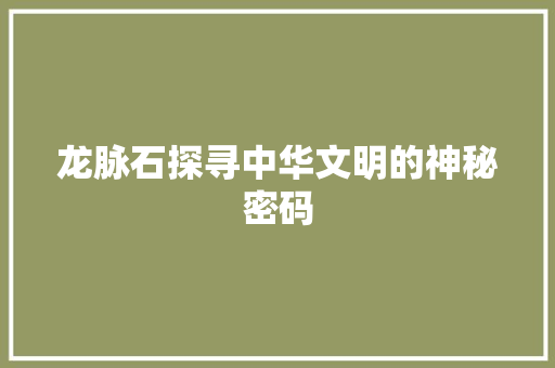 龙脉石探寻中华文明的神秘密码