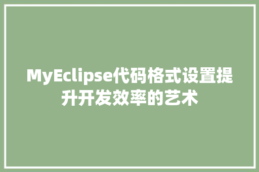 MyEclipse代码格式设置提升开发效率的艺术