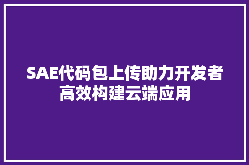 SAE代码包上传助力开发者高效构建云端应用