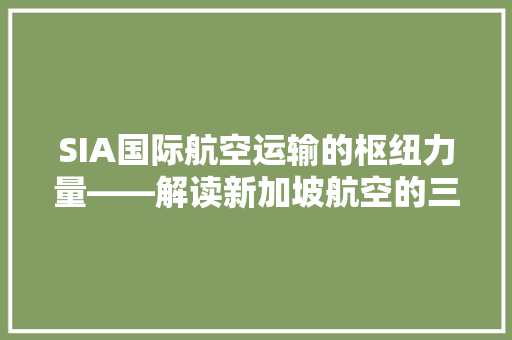 SIA国际航空运输的枢纽力量——解读新加坡航空的三字代码
