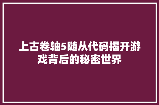 上古卷轴5随从代码揭开游戏背后的秘密世界  第1张
