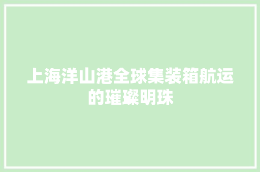 上海洋山港全球集装箱航运的璀璨明珠