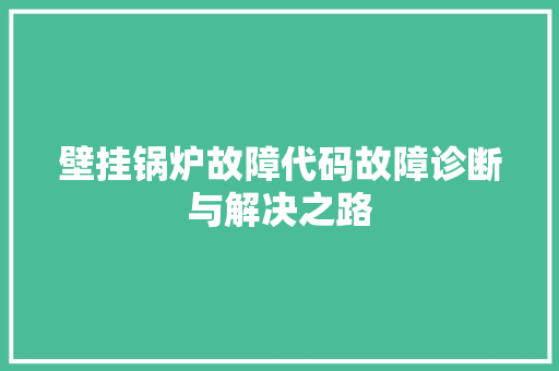 壁挂锅炉故障代码故障诊断与解决之路