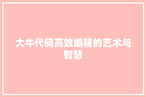 大牛代码高效编程的艺术与智慧